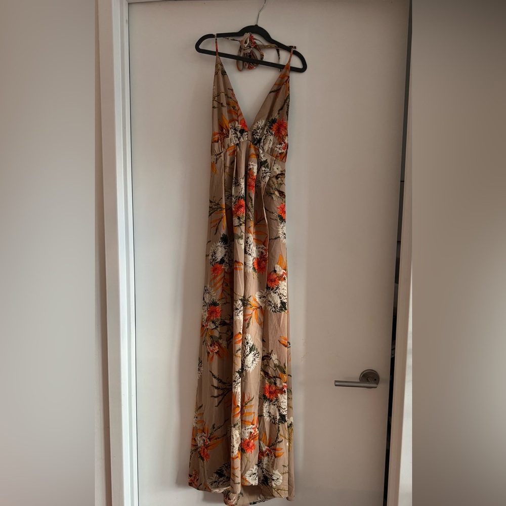 Floral Maxi Dress with Orange and Red Accents
